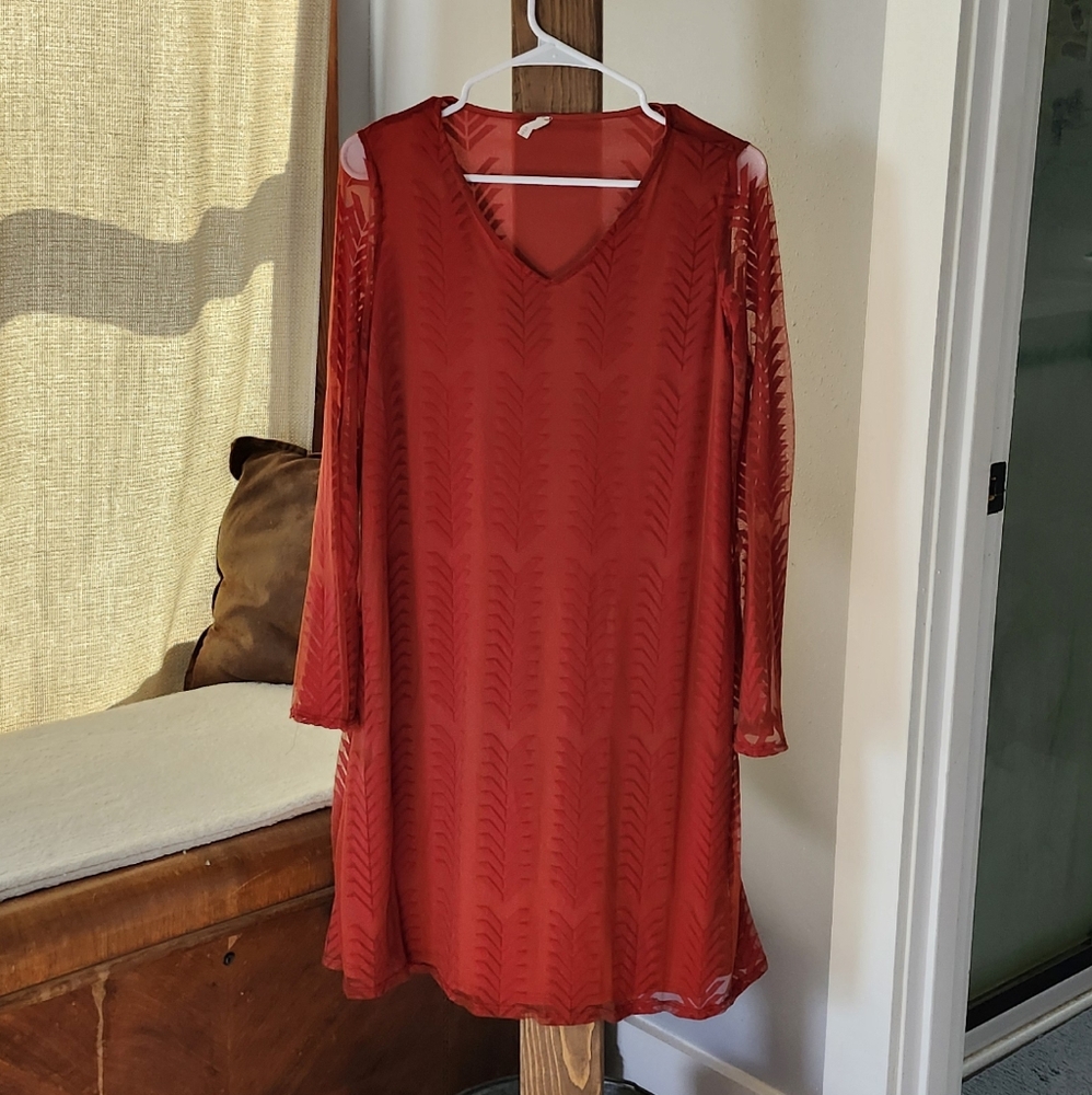 Pinkblush Beautiful Rust Red Shift Dress, Size S, Made in USA